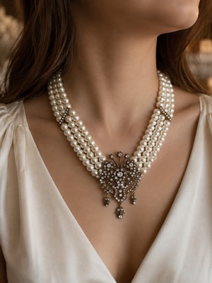 Fayra Accessories Zirkon Taşlı Otantik Tasarım Inci Gerdanlık Kolye