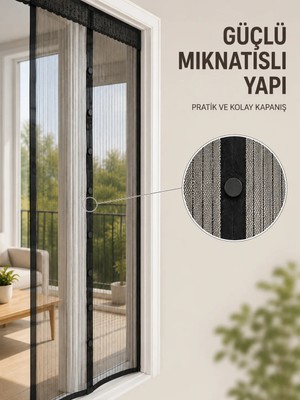 Otomatik Kapanan Mıknatıslı Sineklik Kapı Filesi Pratik Geçişli Siyah Model
