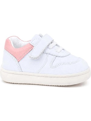 Ortopedikalrakerplus R840-BENP % 100 Bob Beyaz Nubuk Pembe Cırtlı Bebek Sneaker Ayakkabı