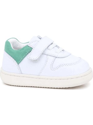 Ortopedikalrakerplus R840-BENY % 100 Deri Beyaz Nubuk Yeşil Cırtlı Bebek Sneaker Ayakkabı