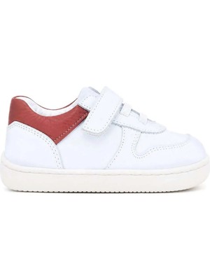 Ortopedikalrakerplus R840-BENK Bob % 100 Deri Beyaz Nubuk Kırmızı Cırtlı Bebek Sneaker Ayakkabı