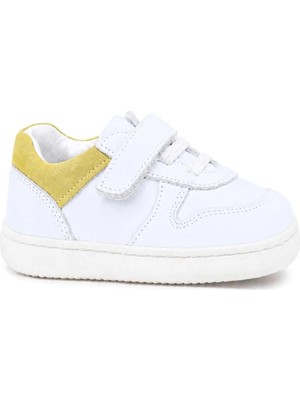 Ortopedikalrakerplus R840-BENSA % 100 Deri Beyaz Nubuk Sarı Bebek Sneaker Ayakkabı