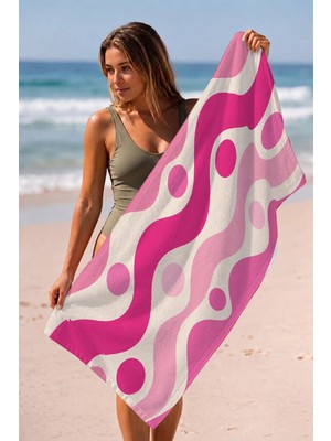 Valerine Life Plaj Havlusu 70X140CM Havuz Spa Sauna Spor Pamuklu Emici Pembe Dalgalar
