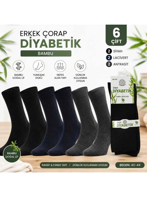 Eser Çorap 6 Çift Erkek Bambu Diyabetik Şeker Çorabı Lastiksiz – Siyah Lacivert Antrasit