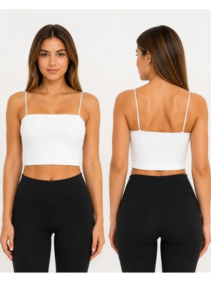 Armağanika Kadın Ince Askılı Fitilli Crop Büstiyer Esnek Dikişsiz Günlük Atlet