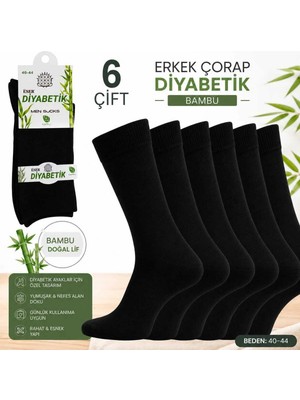 Eser Çorap 6 Çift Erkek Bambu Diyabetik Şeker Çorabı Lastiksiz – Siyah