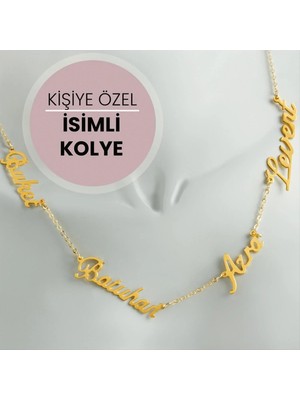 Zero Land Ece-Umay Kişiye Özel Dört Isim Yazılı Kolye Sarı