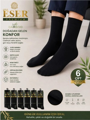 Eser Çorap 6 Çift Erkek Bambu Çorap – Yazlık Premium Ince Çorap Siyah