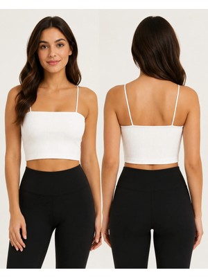 Armağanika Kadın Ince Askılı Fitilli Crop Büstiyer Dikişsiz Esnek Günlük Spor Atlet