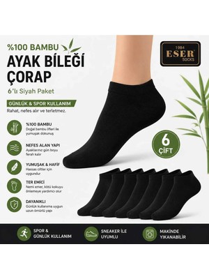 Eser Çorap 6 Çift Kadın Bambu Kısa Çorap Siyah – Sneakers ve Spor Ayakkabı Çorabı