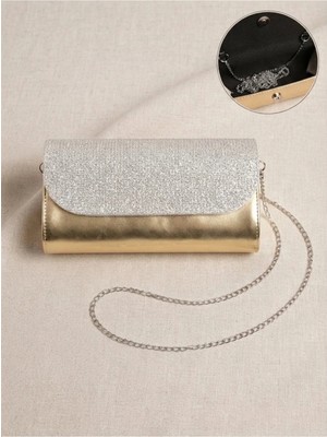 Zerafet Store Sim Detaylı Gold Abiye Çanta & Zincirli Şık Gece Çantası
