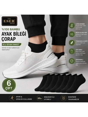 Eser Çorap 6 Çift Erkek Bambu Kısa Çorap Siyah – Sneakers ve Spor Ayakkabı Çorabı