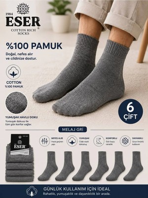 Eser Çorap 6 Çift Unisex Pamuklu Sporcu Çorabı Tek Beden Gri – Günlük ve Spor Kullanım