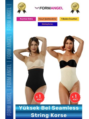 Form Angel #korse Seamless Dikişsiz Toparlayıcı Vücut Şekillendiren Kaymaz Yüksek Bel String Korse 2'li Set