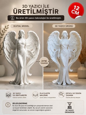 Filkorium3D 12 cm Melek Biblo Dekoratif Melek Figürü Kanatlı Melek Heykelcik Ev Salon Vitrin Raf Masa Dekoru