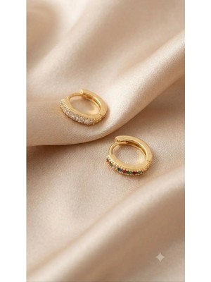 Sparkle Huggies - Zirkon Taşlı Halka Altın Rengi Cerrahi Çelik Piercing