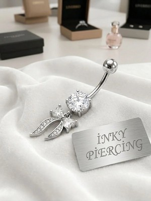 İnky Inky Sparkle Veil Göbek Piercingi Gümüş Renk Zirkon Taşlı Cerrahi Çelik