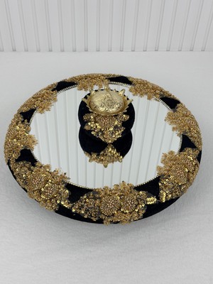 Beraye Kına Sepeti, Siyah Vip Gold Aplikli Aynalı Kadife Kına Gecesi Tepsisi Gelin, Nişan Nikah Düğün Söz Sünnet