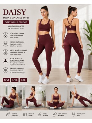 Daisy Tasarım Bordo Yüksek Bel Toparlayıcı Esnek Spor Taytı Yoga Pilates Fitness Günlük Kadın Taytı