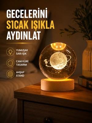 Epilons Ahşap Standlı Sarı Işıklı Dekoratif Küre Kız Figürü Tasarım
