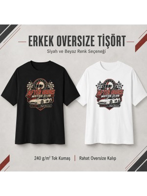 Tişört Kodu After Hours Motor Club Baskılı Erkek Oversize Tişört – Siyah ve Beyaz