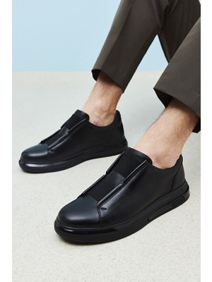 Punto Erkek Siyah Hakiki Deri Sneaker Günlük Ayakkabı
