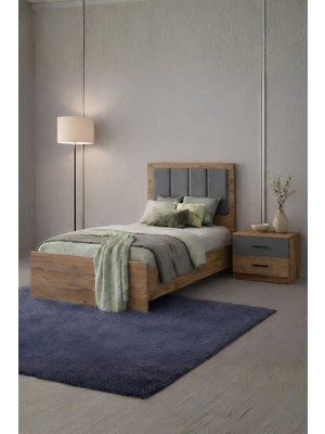 Rudu Mudo Karyola ve Başlık 95X196X99 cm Yatak Odası Bebek Odası Genç Odası Antrasit-Çam