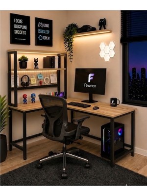 Faween Pro 140 cm Oyuncu Masası, Bilgisayar Masası, Gamer Masası, Çalışma Masası, Led'li, Metal Ayaklı, Çam