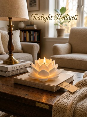 Lotus Çiçeği Tasarımlı Plastik LED Mumluk 11 cm – Dekoratif Mumluk - Hediyelik Lotus Çiçeği Mumluk