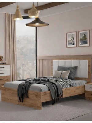 Rudu Liva Karyola ve Başlık 95X196X99 cm Yatak Odası Bebek Odası Genç Odası Beyaz-Çam
