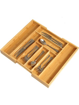 Go İthalat Bambu 5 Bölmeli Çekmece Içi Düzenleyici Organizer Ahşap Kaşıklık 30X34 Cm.