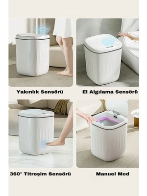 Ototechparca 18 Litre Temassız Sensörlü Otomatik Çöp Kovası Gri