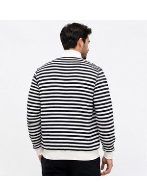Lacoste Fermuar Yaka Çizgili Regular Fit Ekru Uzun Kol