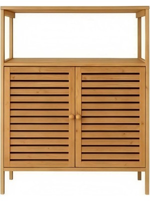 Go İthalat Ahşap Bambu Çok Amaçlı Raflı Organizer Dolap 66x33x85 cm.