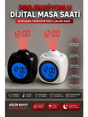 Wolawood Projeksiyonlu Çalar Saat | Tavana & Duvara Saat Yansıtan, Sıcaklık Göstergeli, Konuşan 12/24 Saat, Snooze Alarm, Gece Görüşlü LED Dijital Masa Saati