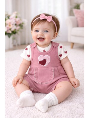 Maxi İdol Yazlık Kız Bebek T-Shirt Tulum ve Çorap 3'lü Set – %100 Pamuklu Rahat Bebek Giyim