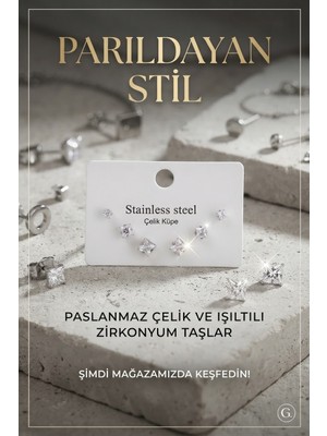 Glonar 6 Lı Çelik Küpe Seti