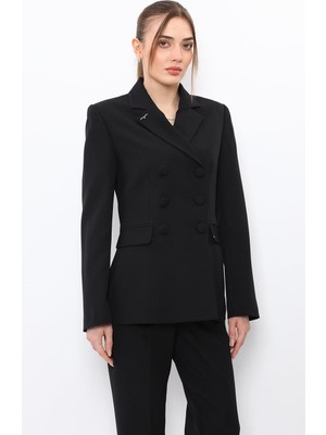 Önder Özsoy Düğmeli Klasik Blazer Bayan Ceket-Siyah - 1181100