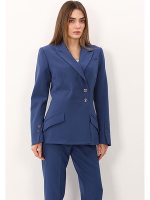 Önder Özsoy Erkek Yaka Kruvaze Modern Kadın Ceket-Indigo - 1189100
