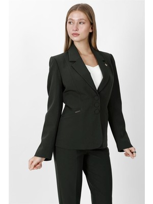 Önder Özsoy Ceket Yaka Cepli Modern Kadın Ceket -Haki - 1177100