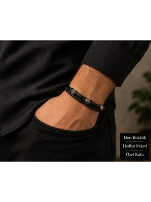 Herşey Nota Montclair Black Edge Erkek Deri Bileklik – Özel Kutulu Premium Tasarım