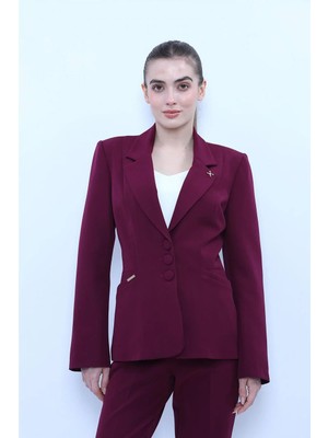 Önder Özsoy Ceket Yaka Cepli Modern Kadın Ceket -Mürdüm - 1177100