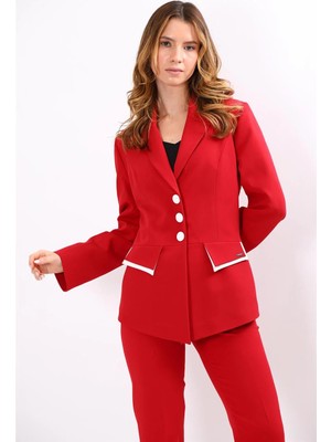 Önder Özsoy Garnili Erkek Yaka Modelli Kadın Ceket-Kırmızı - 1193100