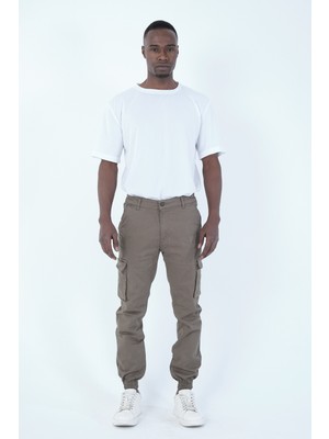 twentyfive25 Erkek Kargo Cepli Lastik Paça Basic Gabardin Koyu Çağla Renk Jogger Pantolon