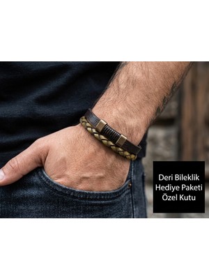 Herşey Nota Ravenzo Signature Çift Katman Deri Erkek Bileklik – Bronz Detaylı Tasarım