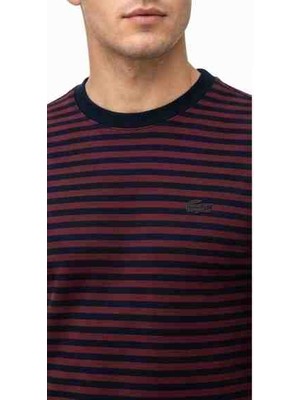 Lacoste Bisiklet Yaka Çizgili Regular Fit Bordo-Lacivert Sweatshirt