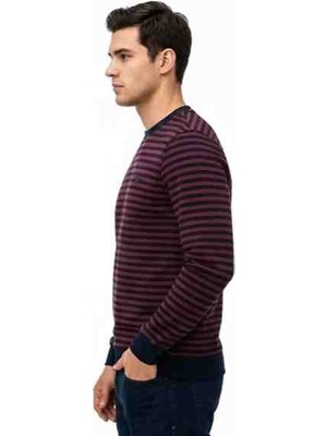 Lacoste Bisiklet Yaka Çizgili Regular Fit Bordo-Lacivert Sweatshirt