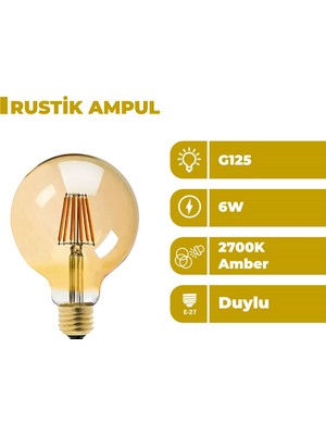 Zeyrise 6W G125 E-27 Duylu Rustik Ampul Amber Işık