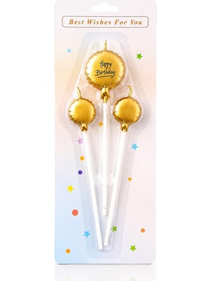 C&On Design "happy Birthday" Yazılı Şık Altın Renkli Balon Tasarımlı Pasta Mum Seti
