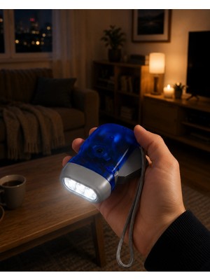 Belle Fusion Mey Ithalat® Basmalı Dinamolu El Feneri Pilsiz Taşınabilir LED Aydınlatma